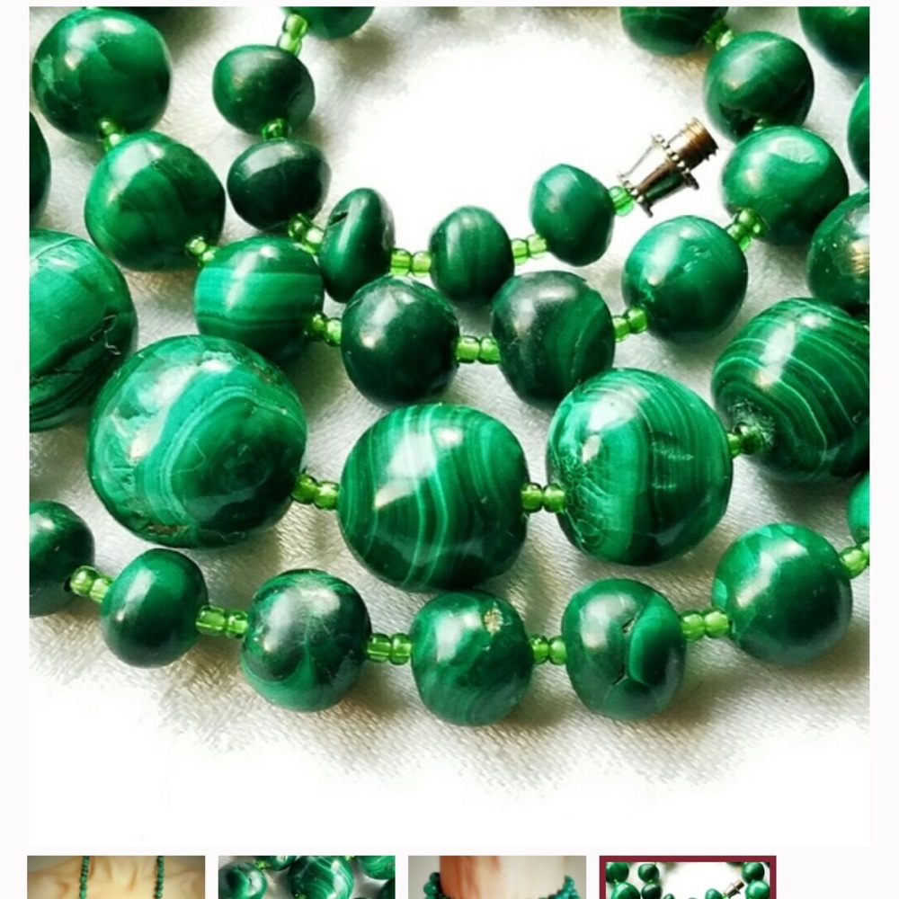 Vintage 1960 Malachite Graduated Bead 27" Necklace
